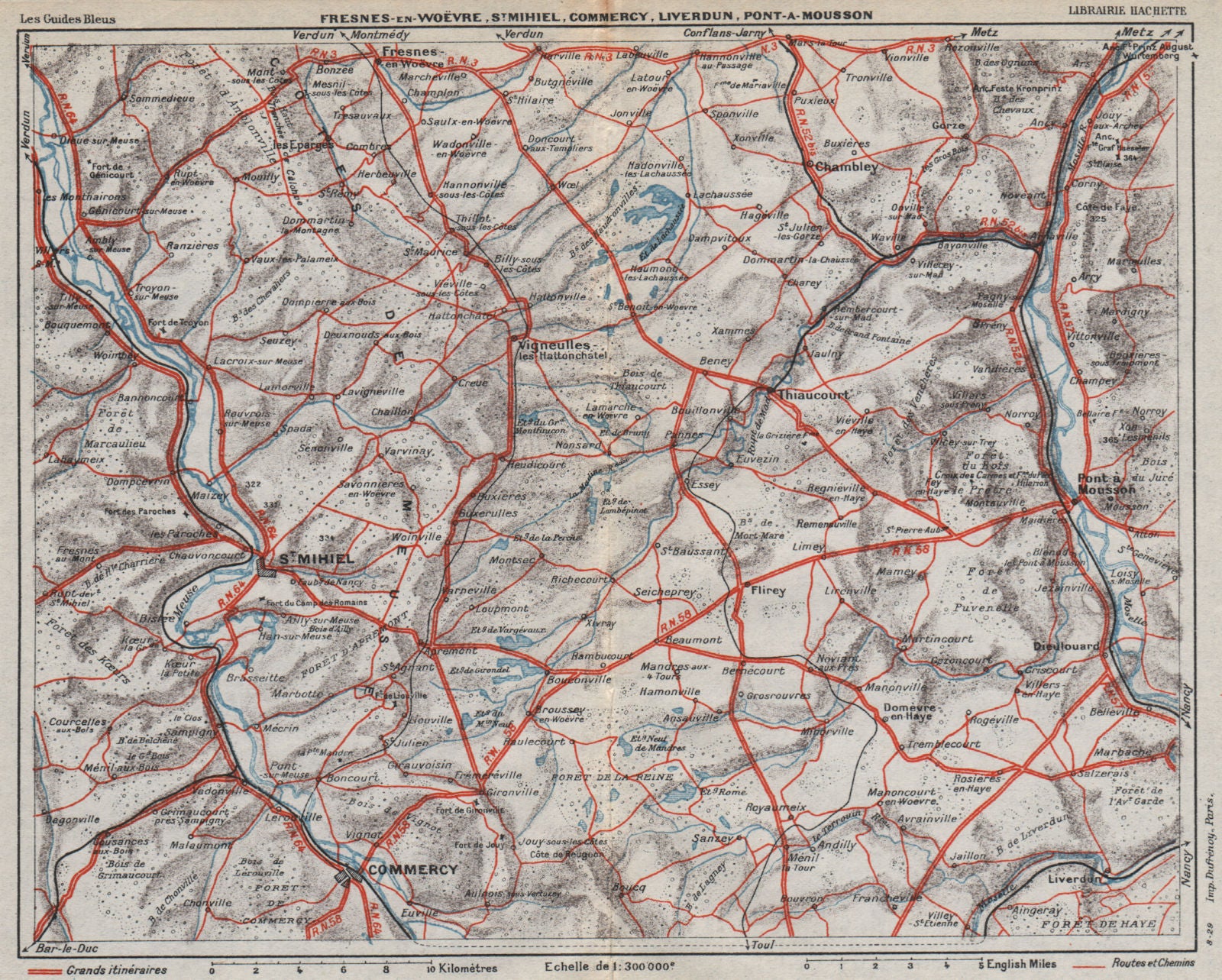 LORRAINE. St Mihiel Commercy Liverdun Pont-à-Mousson. Meuse Moselle 1930 map
